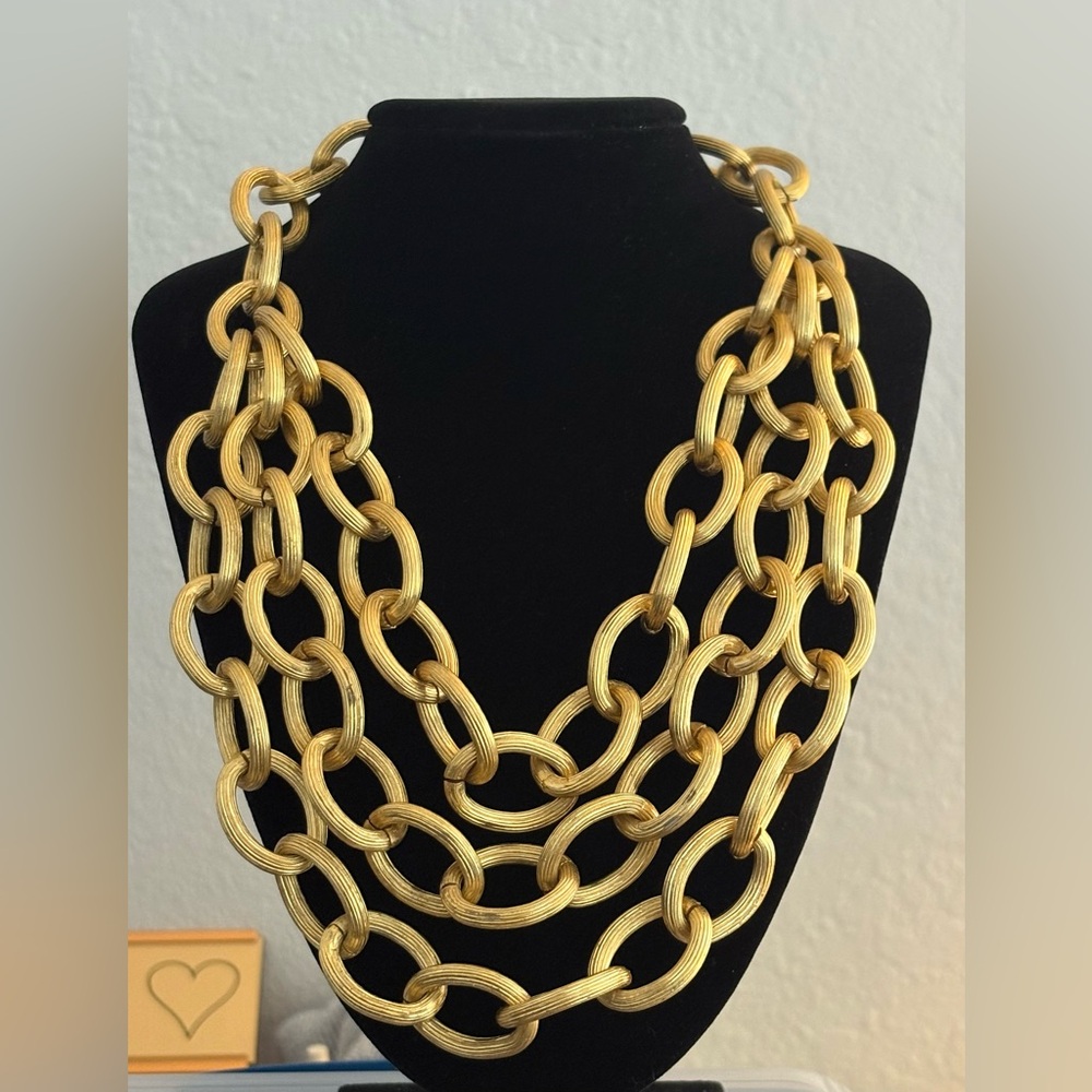 Designer Karine Sultan Layered Textured Gold-Link Statement Necklace